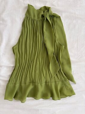 Olive Green Pleated Halter Skirt with Tie Accent